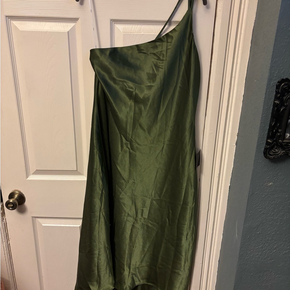 NWT Lulu's Olive Green Satin One-Shoulder Dress